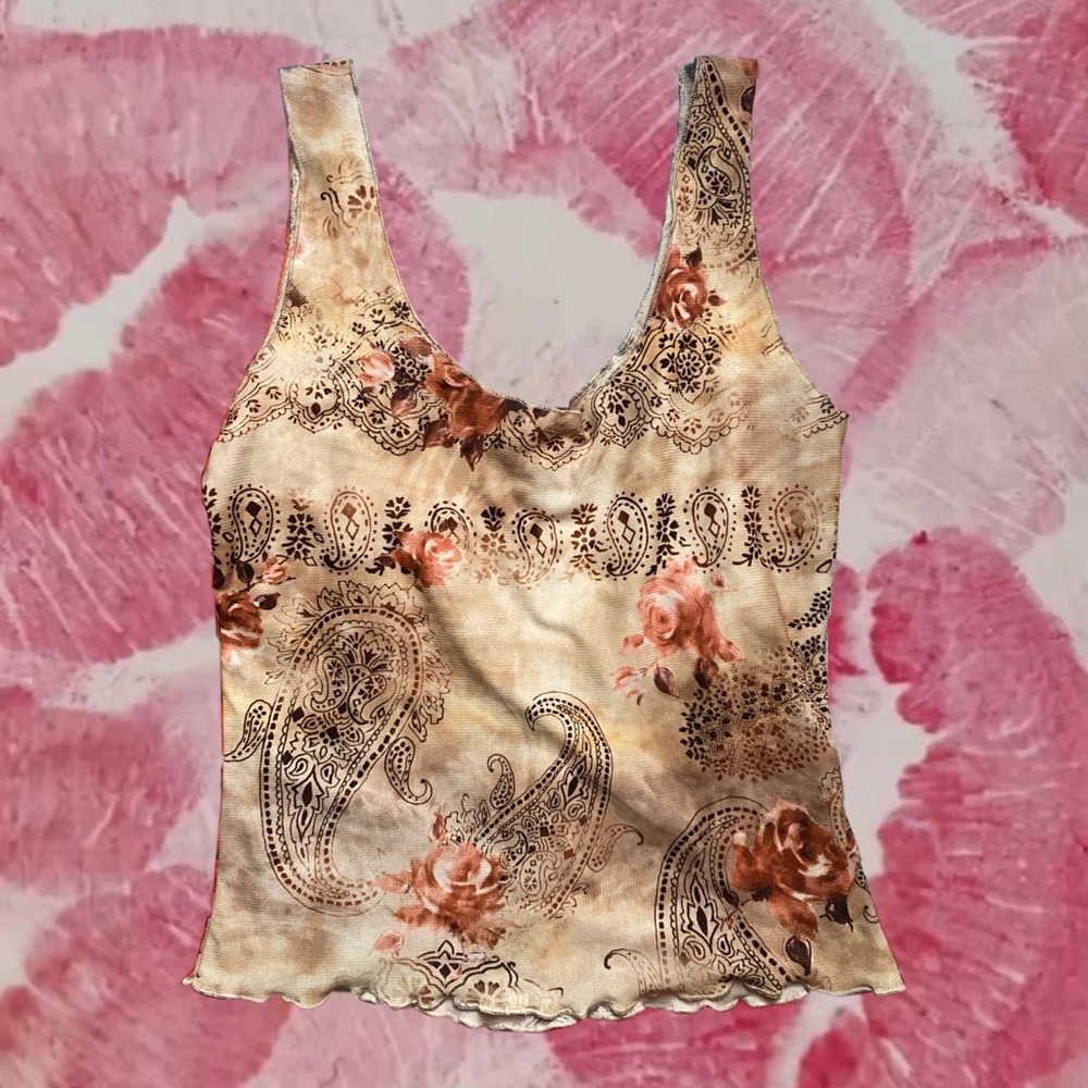 Vintage timing printed tank top brown bohemian whimsical western